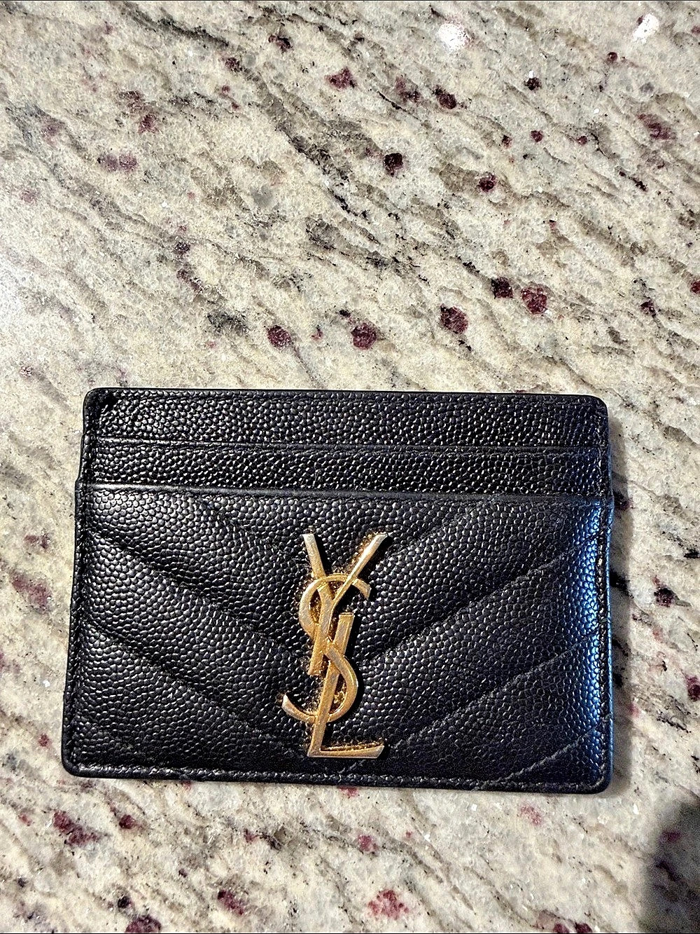Saint Laurent Card Case in Grain de Poudre Leather Black